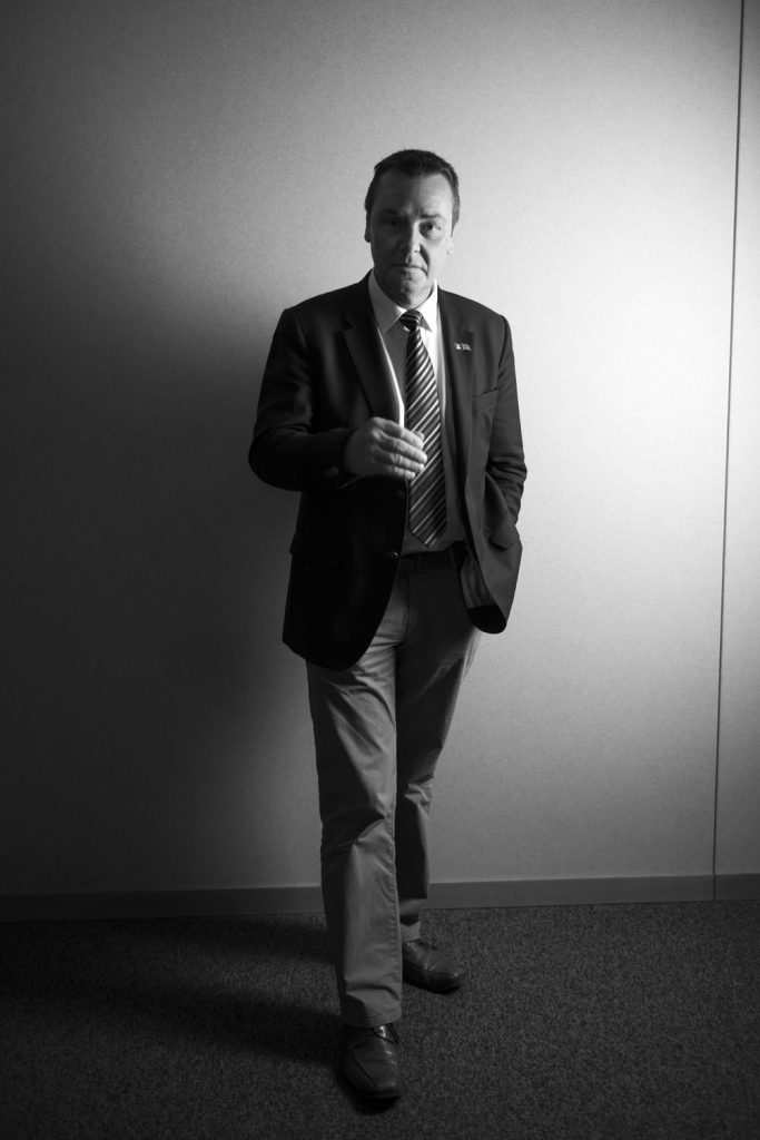 Brussels, Belgium – 9 September 2014. Mark Demesmaeker, member of the European Parliament and affiliated to the New Flemish Alliance (N-VA), at his office in Brussels. The N-VA and other separatist movements around the European Union are following very closely the referendum for self-determination in Scotland, seeing the vote as legitimising their own demands.