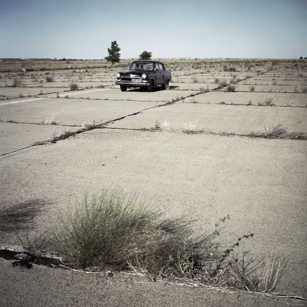 Valer's car on the former military airport of Shagan in the Semipalatinsk polygon.